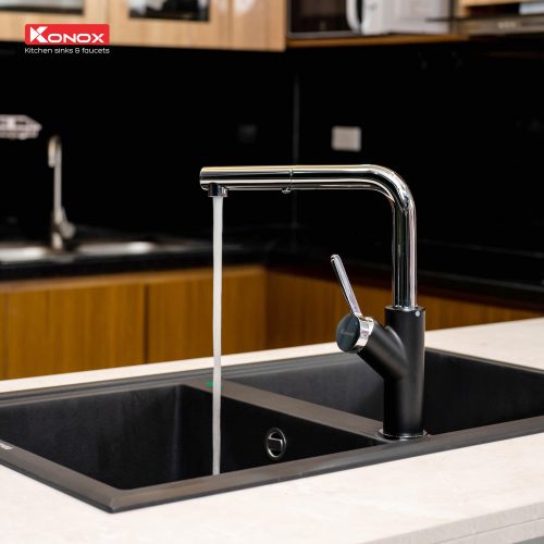 Vòi rửa bát dây rút Konox Artan Black