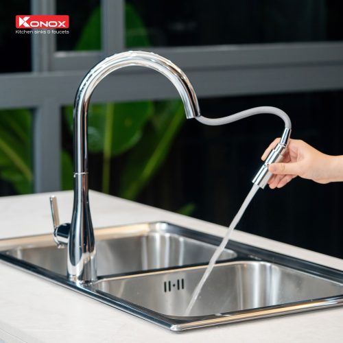 Vòi rửa bát dây rút Konox Curva Chrome