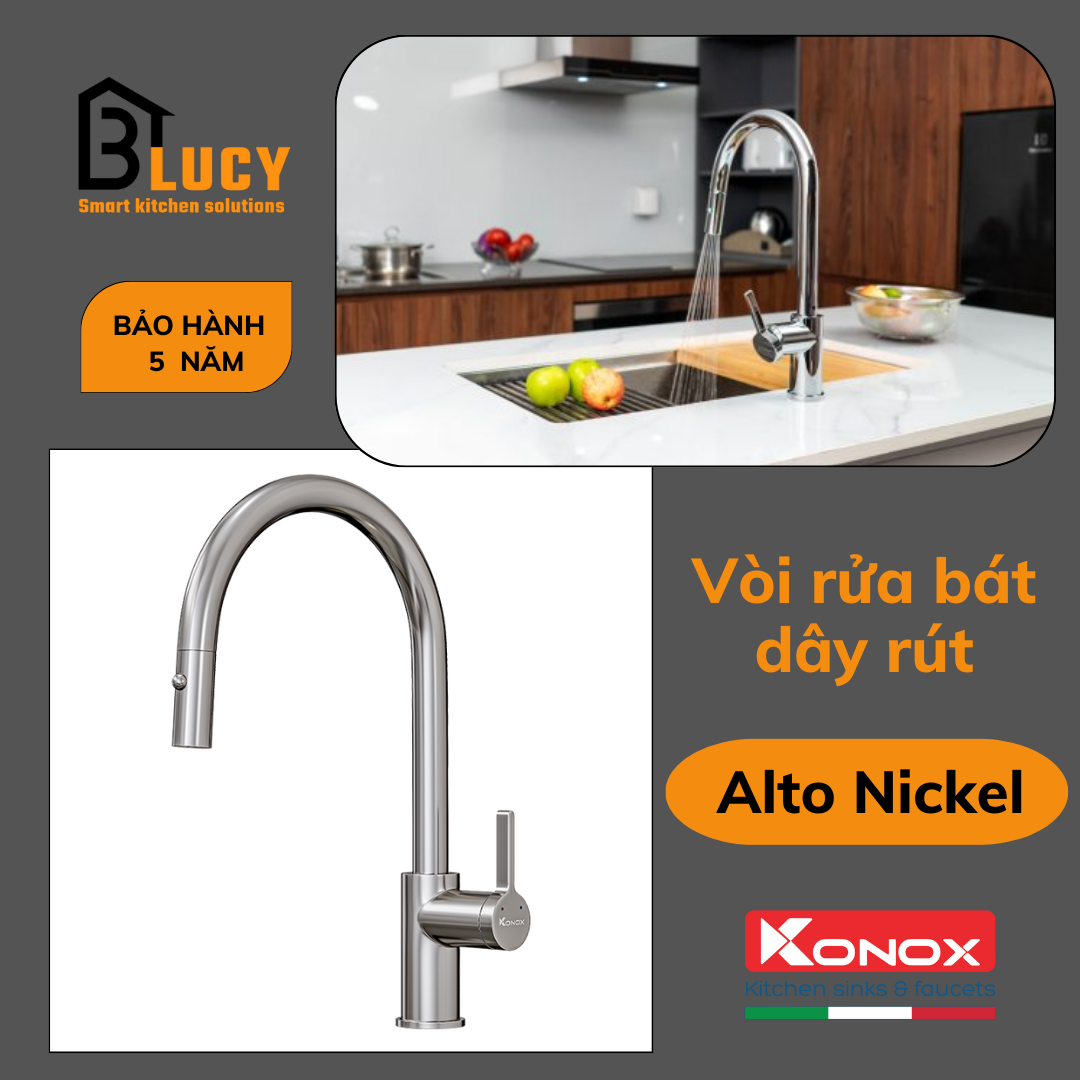 Vòi rửa bát dây rút Konox Alto Nickel