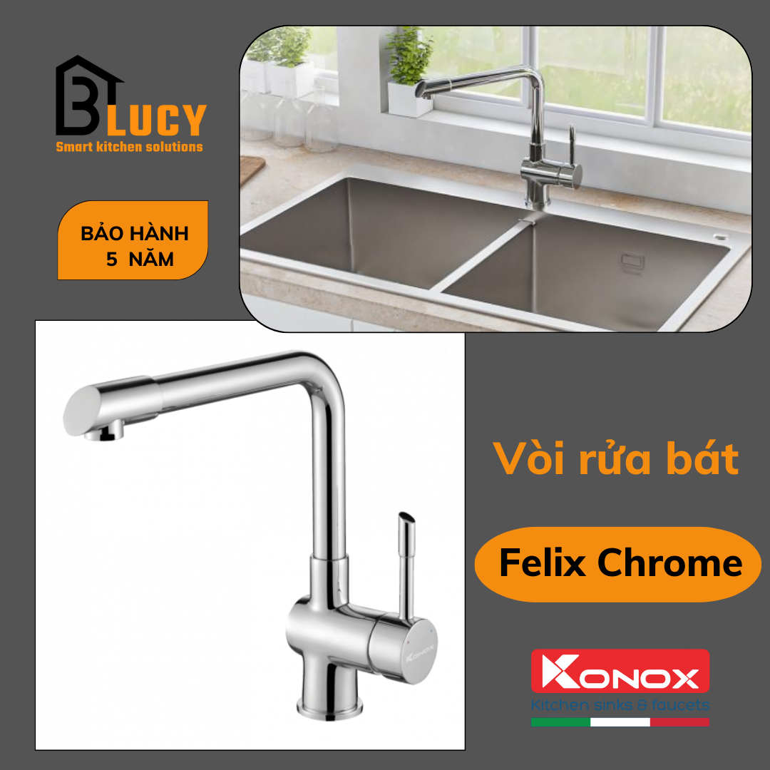 Vòi rửa bát Konox Felix Chrome